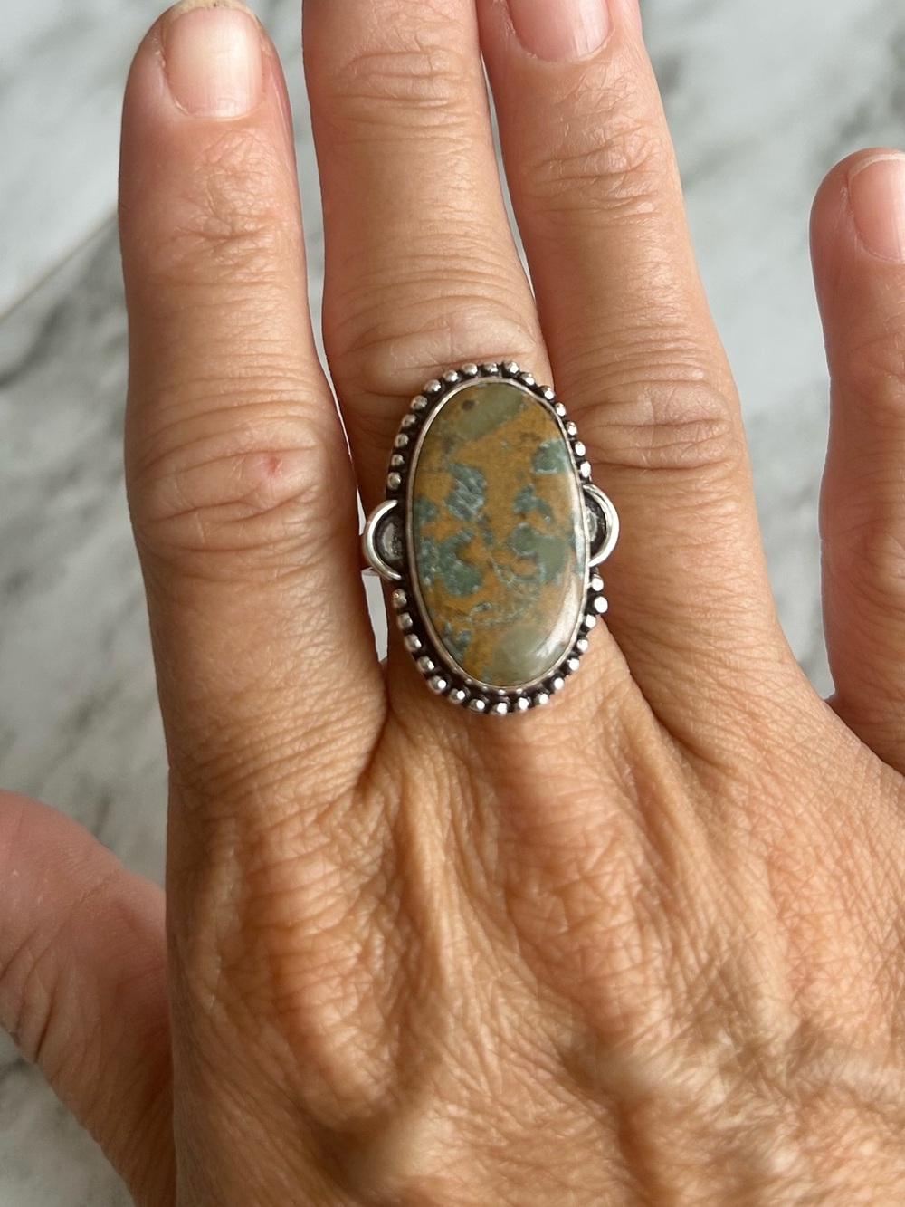 Handmade Sterling Silver with unknown stone possibly Royston Turquoise size 8